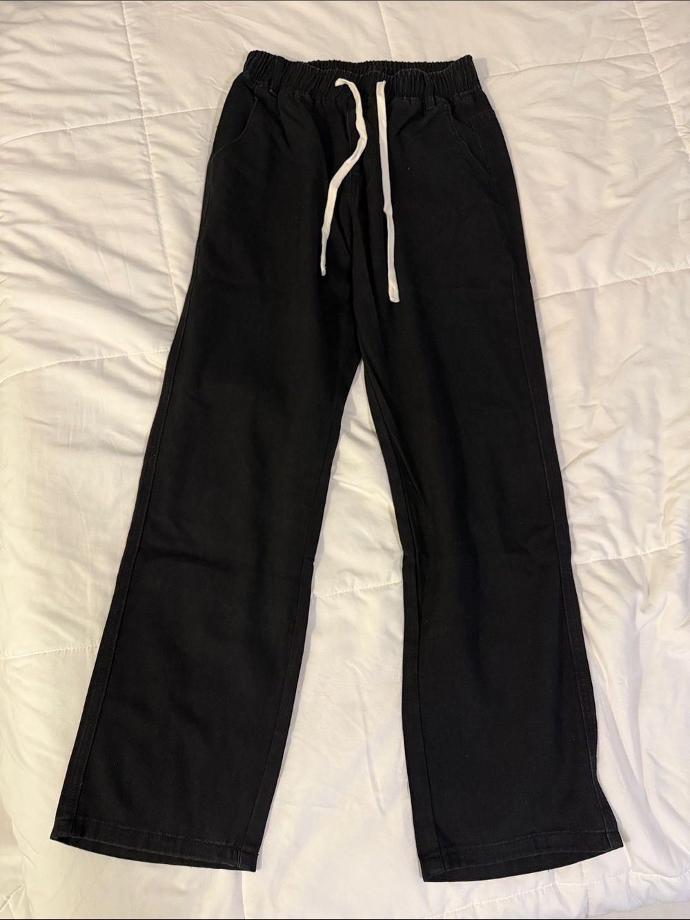 SHEIN Black Wide-Leg Drawstring Jeans